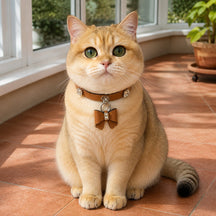 Caramel Bow Cat Collar with Clear Crystal Accents