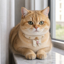 Ivory Blush Cat Collar with Crystal Bow and Colorful Gems