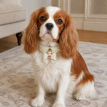 Ivory Crystal Dog Collar with Croc-Embossed Bow Charm