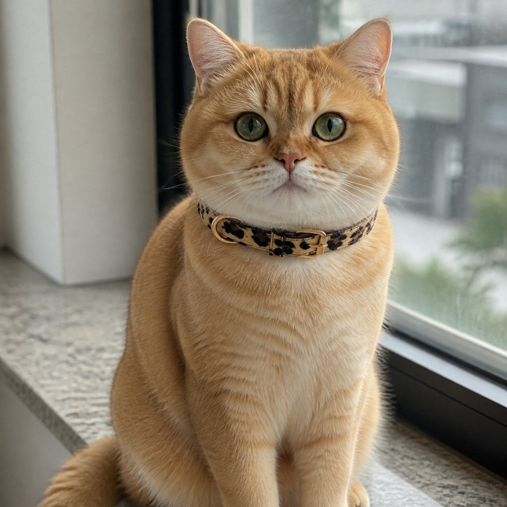 Wild Leopard Cat Collar with Soft Texture and Gold Rings