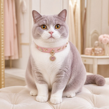Peach Treasure Cat Collar with Teddy Charms and Crystal Heart