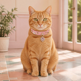 Peach Treasure Cat Collar with Teddy Charms and Crystal Heart