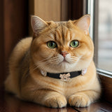 Midnight Pearl Cat Collar with Rose-Gold Crystal Bow