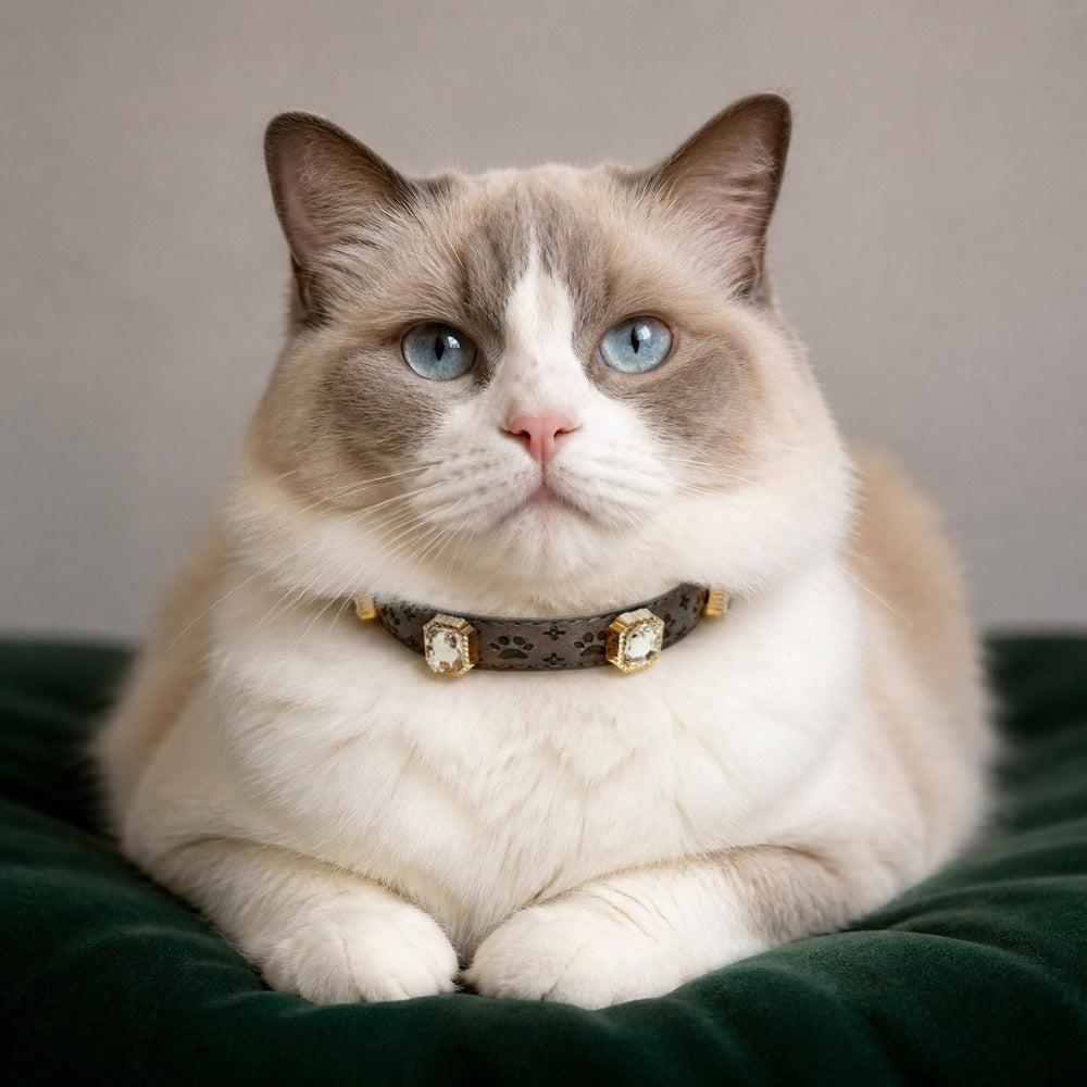 Antique Paw Cat Collar with Cutout Details and Vintage Crystals