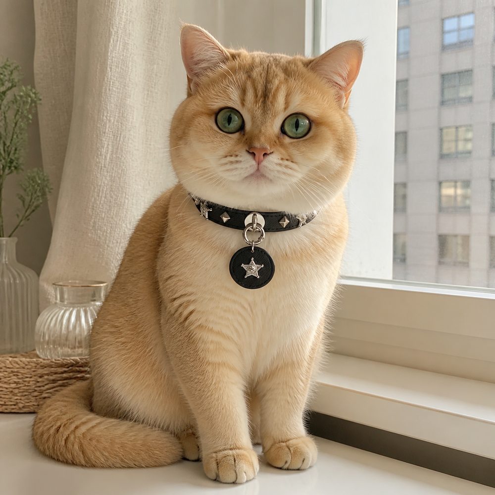 Midnight Star Cat Collar with Silver Studs and Guardian Medallion