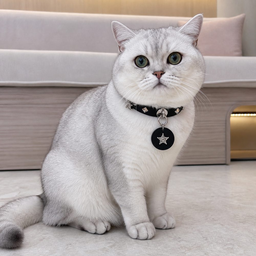 Midnight Star Cat Collar with Silver Studs and Guardian Medallion