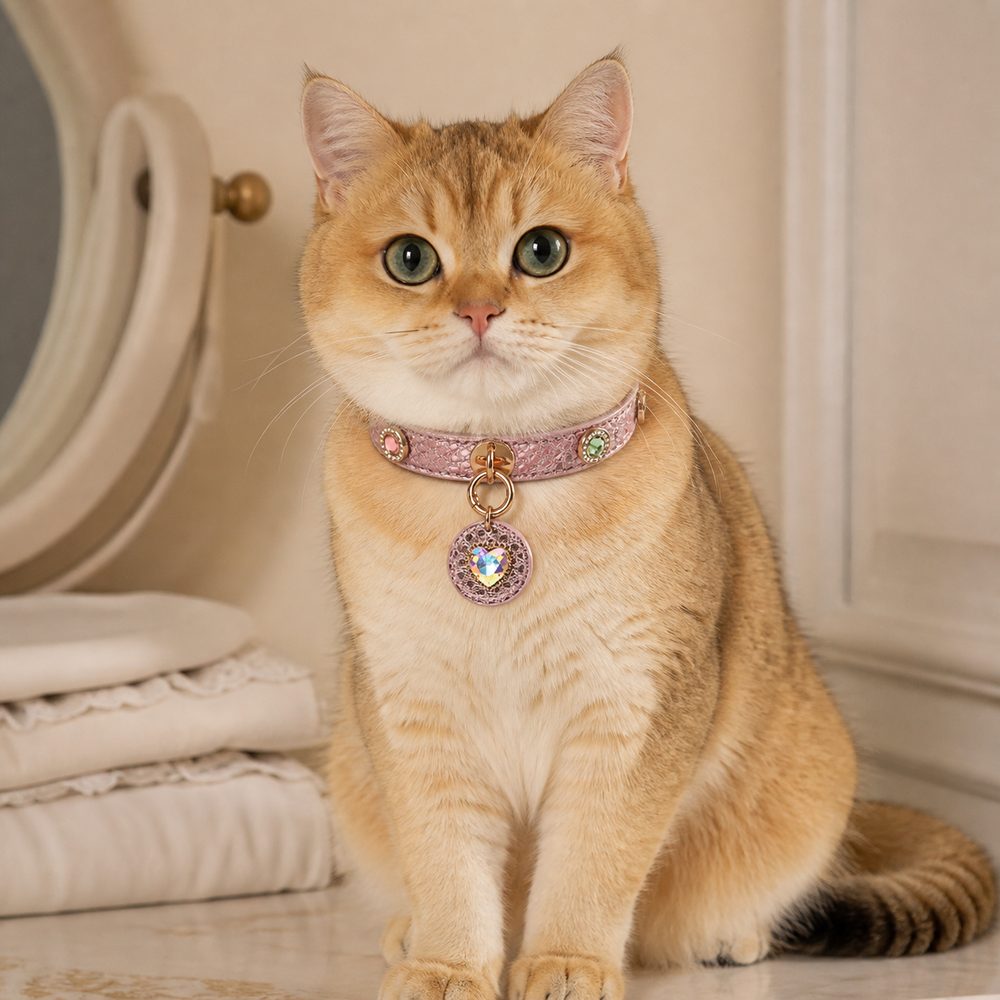 Rose Aurora Cat Collar with Rainbow Heart Medallion