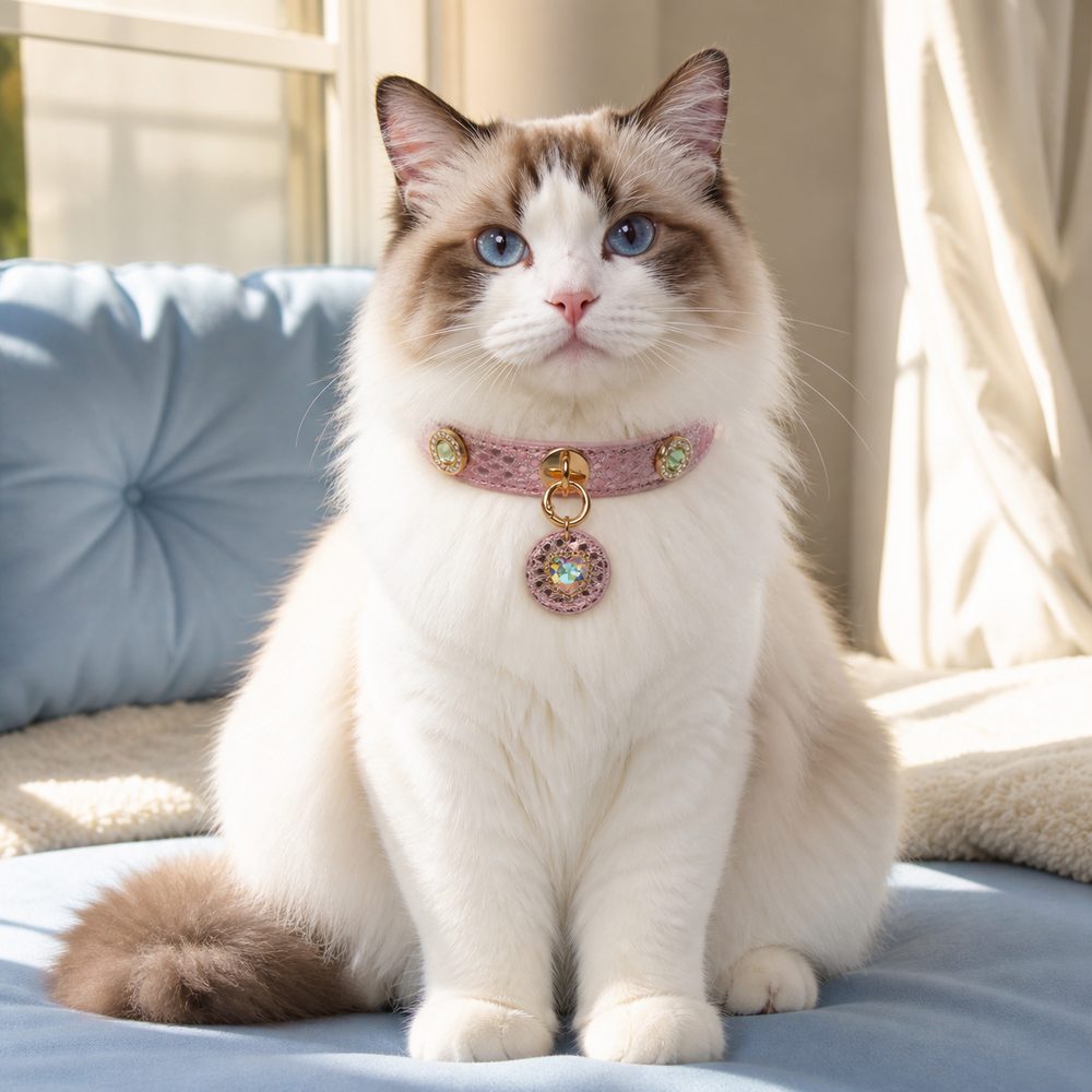 Rose Aurora Cat Collar with Rainbow Heart Medallion