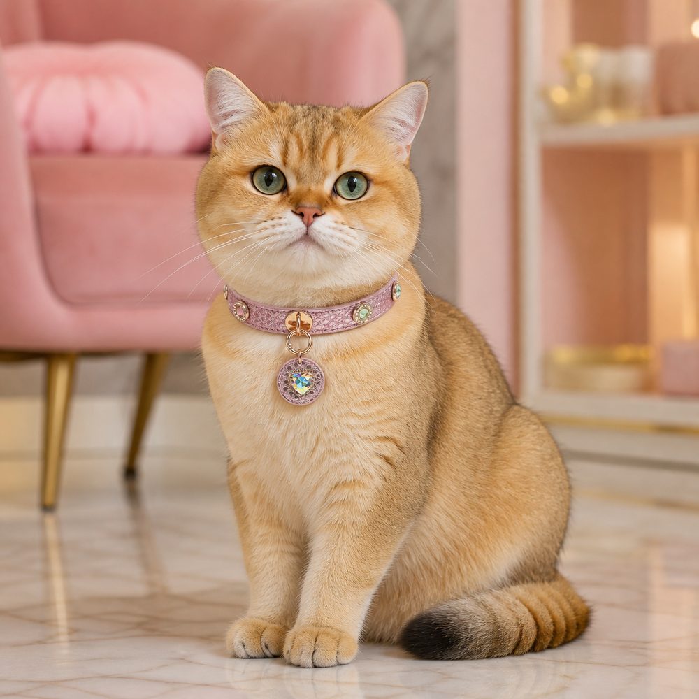 Rose Aurora Cat Collar with Rainbow Heart Medallion