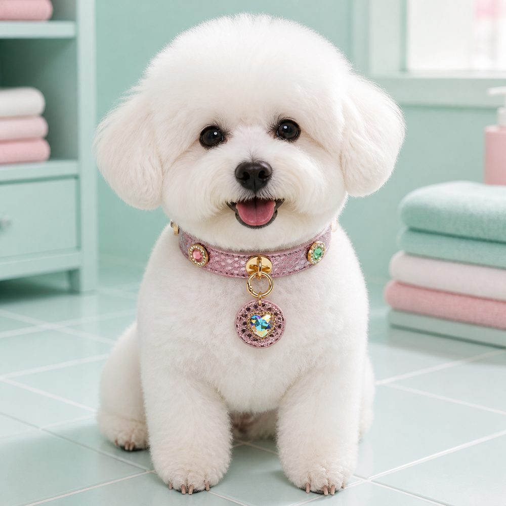 Rose Stardust Dog Collar with Iridescent Heart Medallion