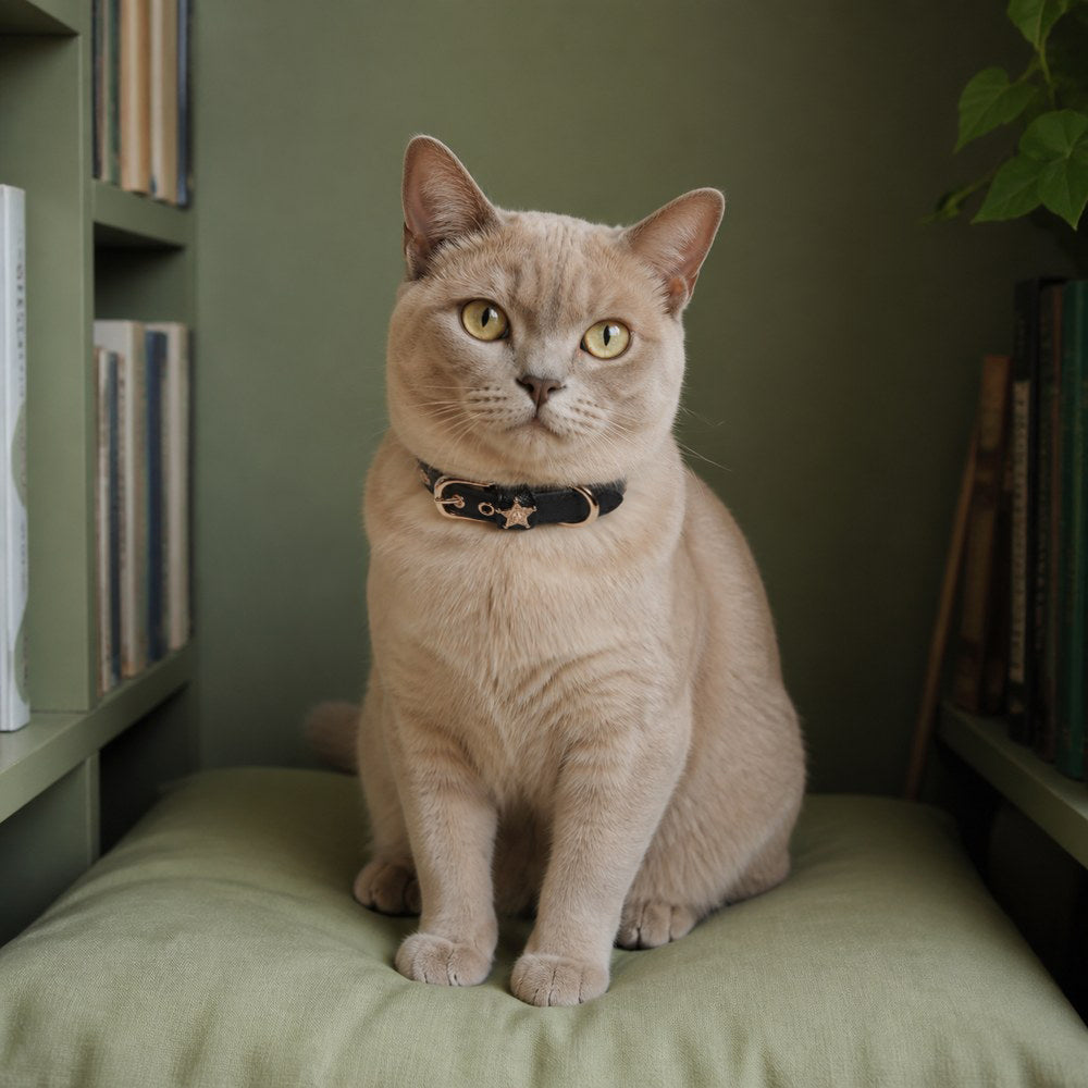 Midnight Star Cat Collar with Gold-Tone Guardian Emblem