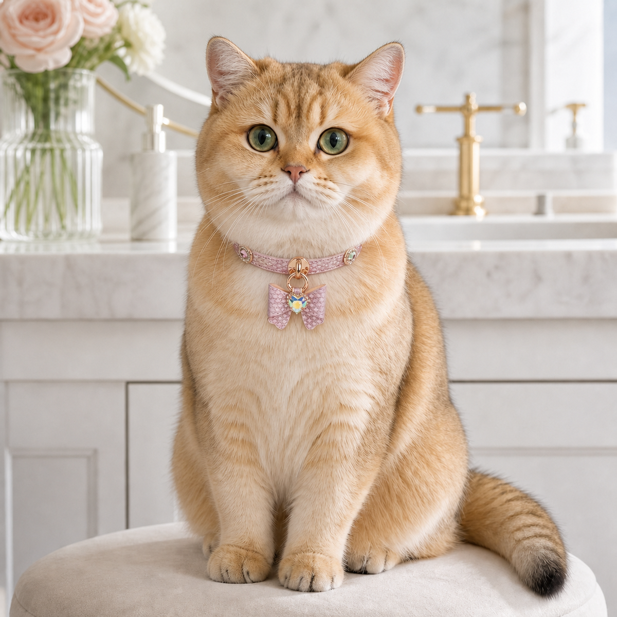 Rose Butterfly Cat Collar with Aurora Heart Crystal