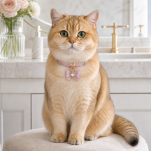 Rose Butterfly Cat Collar with Aurora Heart Crystal