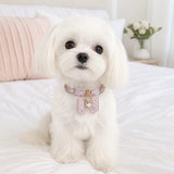 Rose Stardust Dog Collar with Bow and Iridescent Heart Crystal