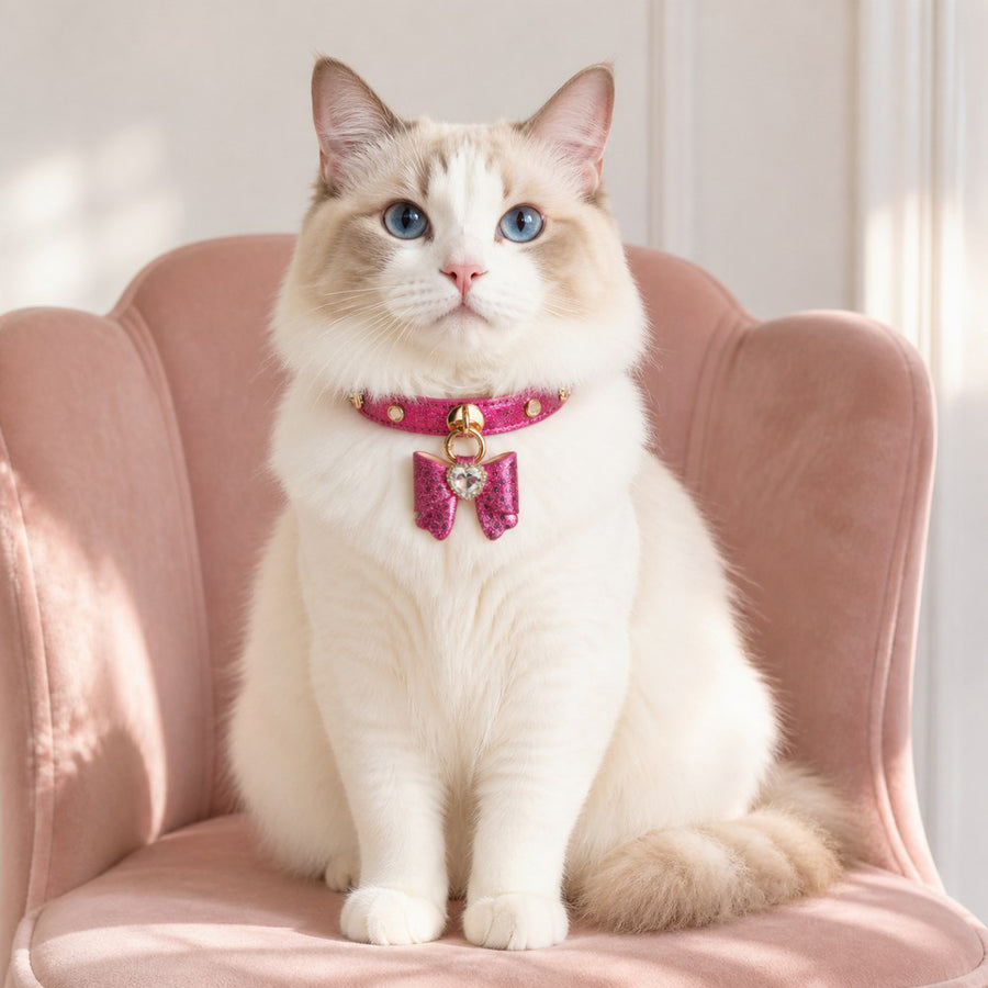 Fuchsia Butterfly Cat Collar with Sparkling Crystal Heart
