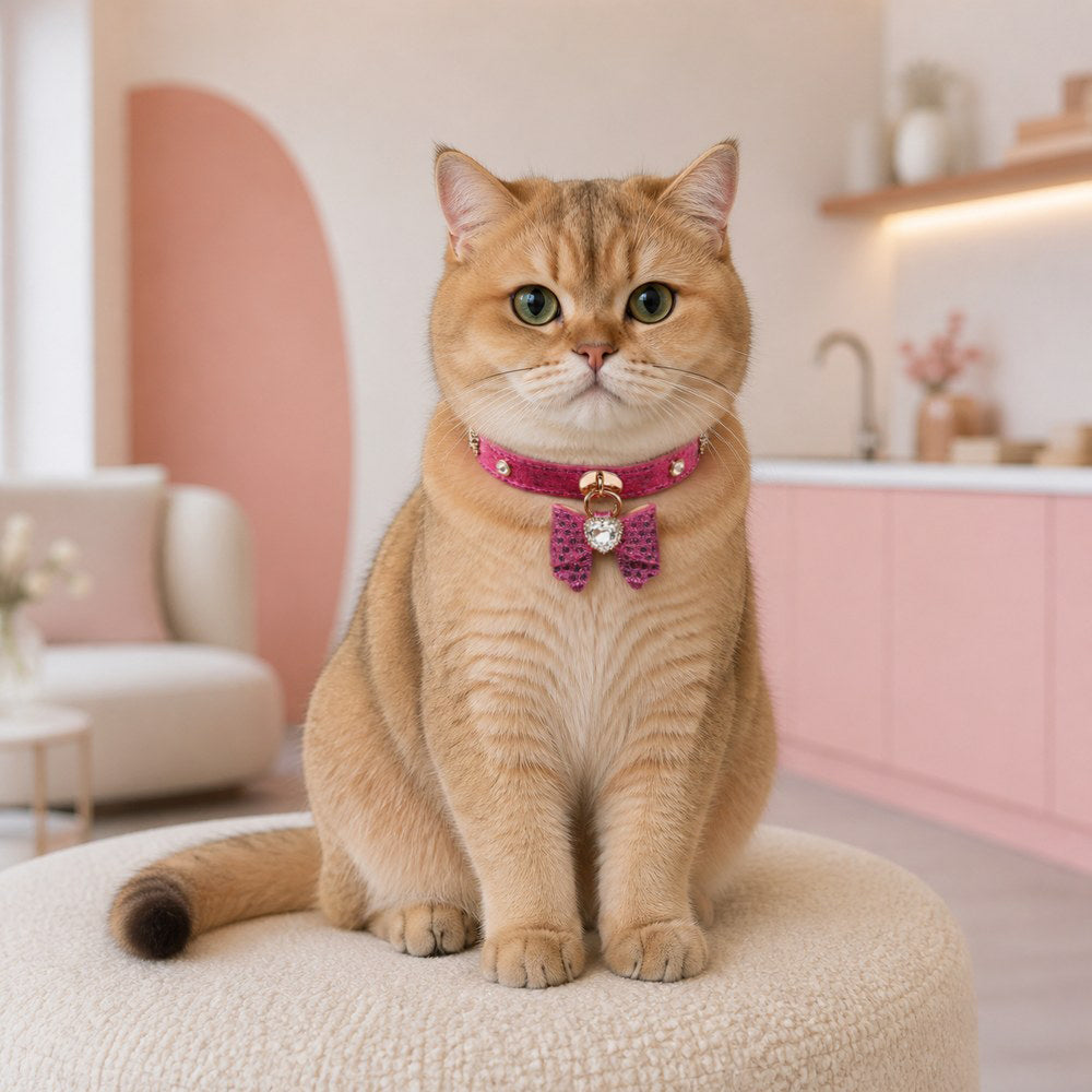 Fuchsia Butterfly Cat Collar with Sparkling Crystal Heart