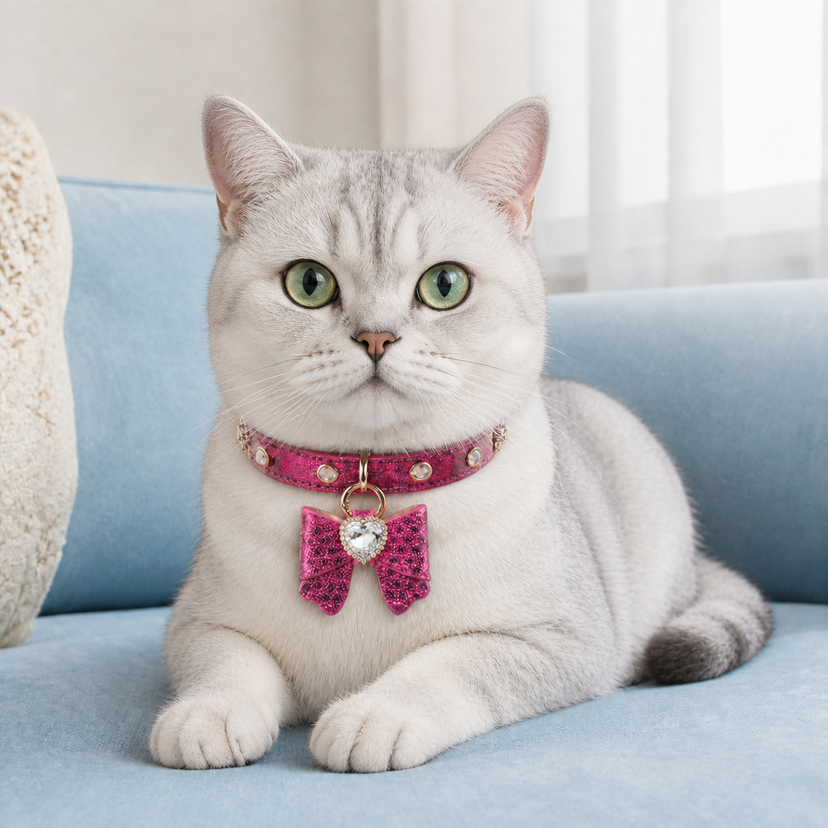 Fuchsia Butterfly Cat Collar with Sparkling Crystal Heart