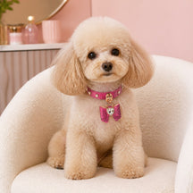 Fuchsia Sparkle Dog Collar with Bow and Crystal Heart