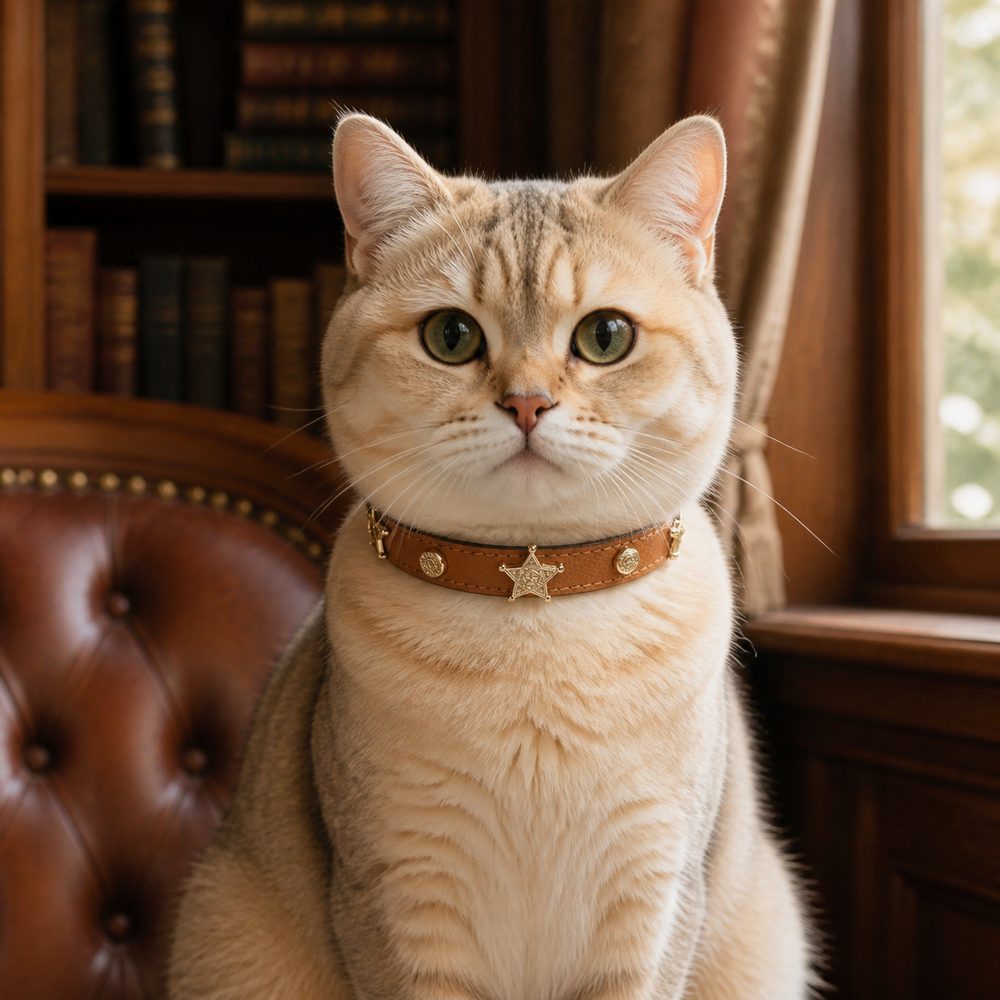 Caramel Star Cat Collar with Vintage Gold Guardian Emblem