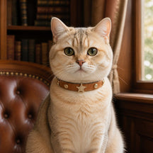 Caramel Star Cat Collar with Vintage Gold Guardian Emblem
