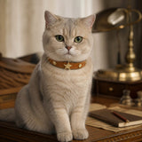 Caramel Star Cat Collar with Vintage Gold Guardian Emblem