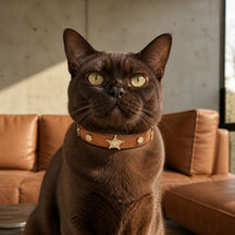 Caramel Star Cat Collar with Vintage Gold Guardian Emblem
