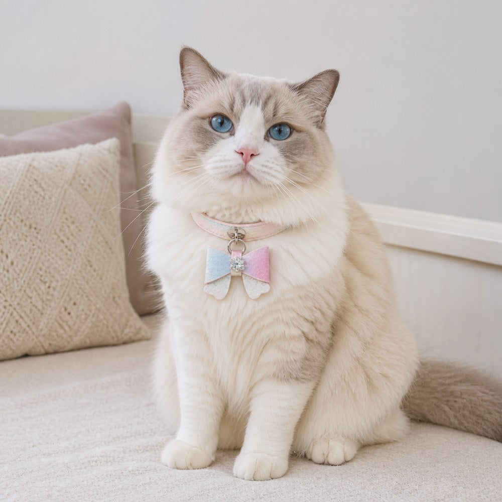 Aurora Butterfly Cat Collar with Pastel Scales and Crystal Bloom