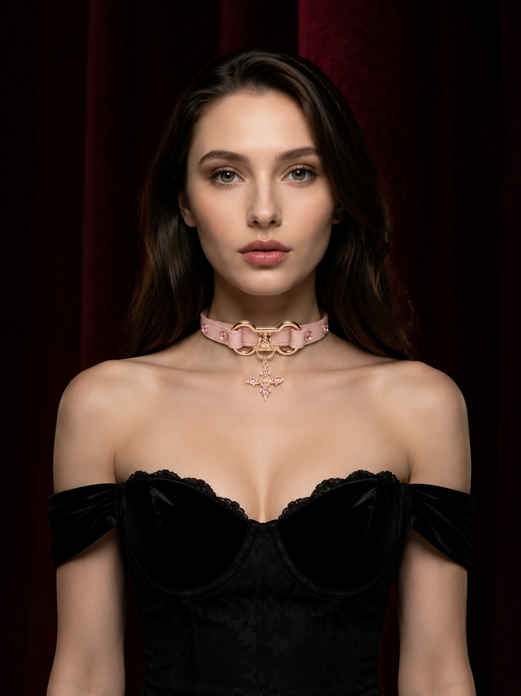 Blush Pink Rose Gold Crystal Cross Choker