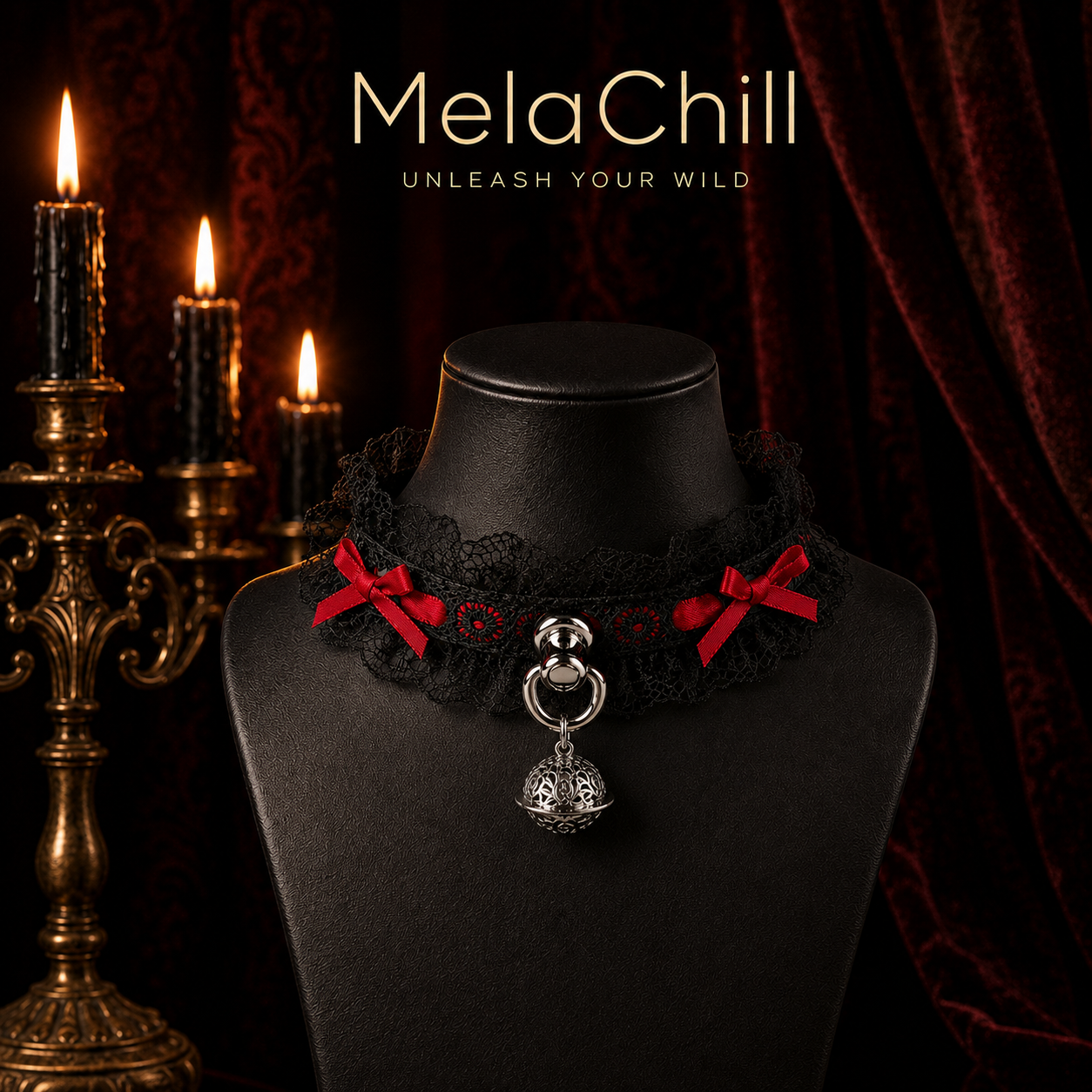 Leather Lace Bell Adjustable Choker