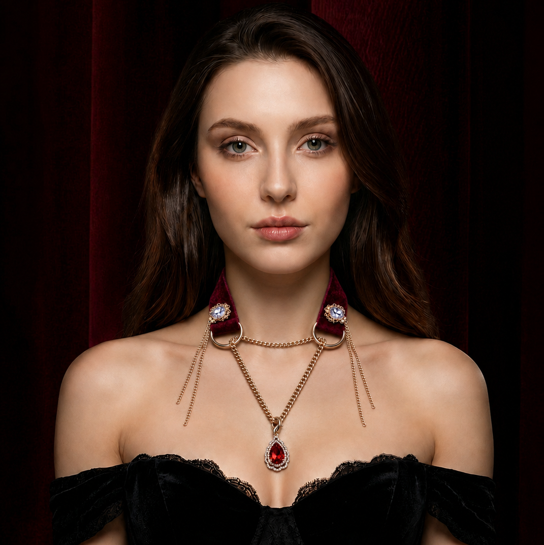 Roter Velvet Teardrop Choker | Gothic Pendant Kette