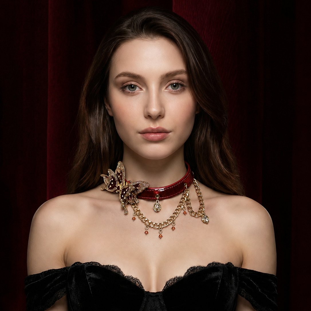 Red Night Butterfly Choker | Gothic Pendant Necklace
