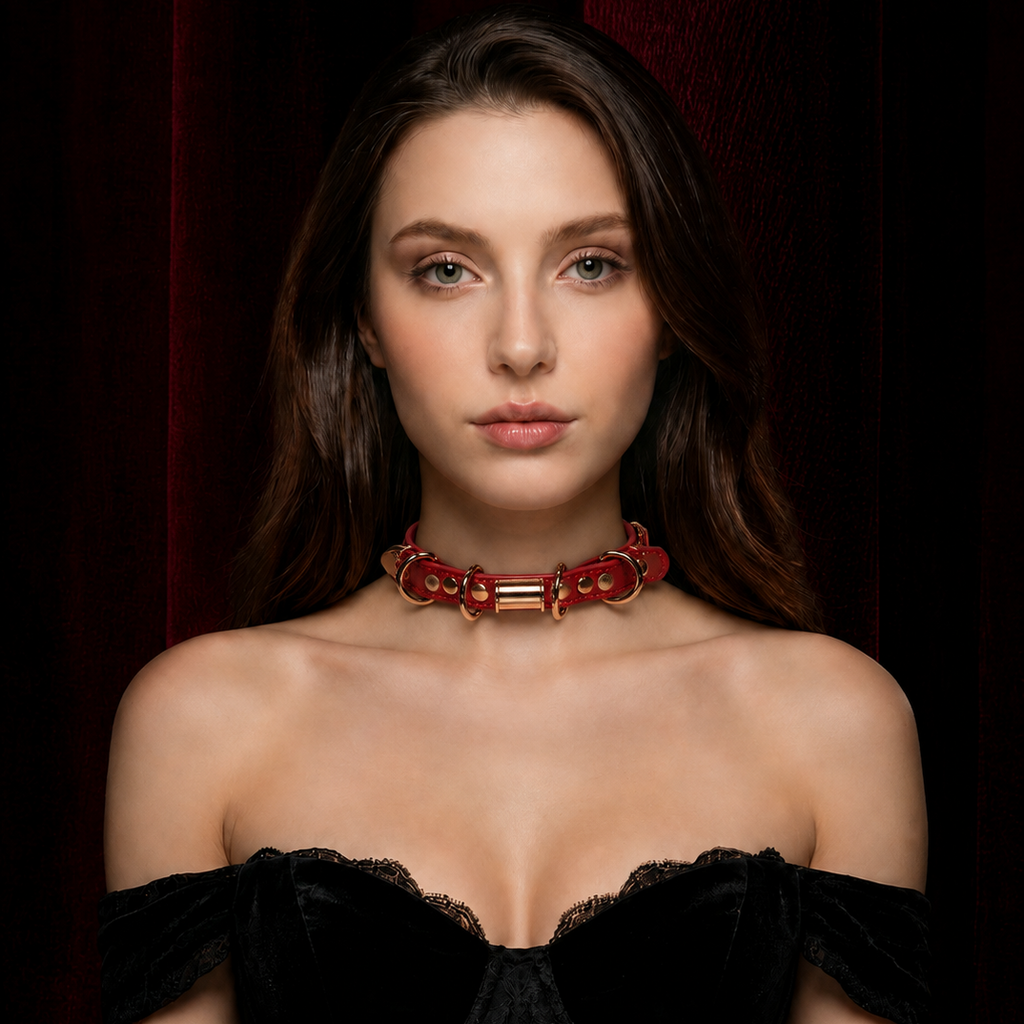Roter Iridescent Floral Metal Ring Punk Choker