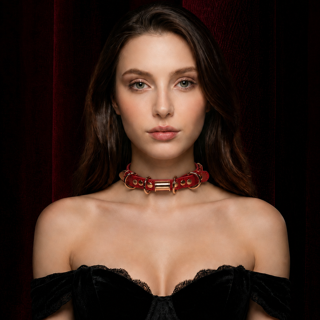 Red Iridescent Floral Metal Ring Punk Choker