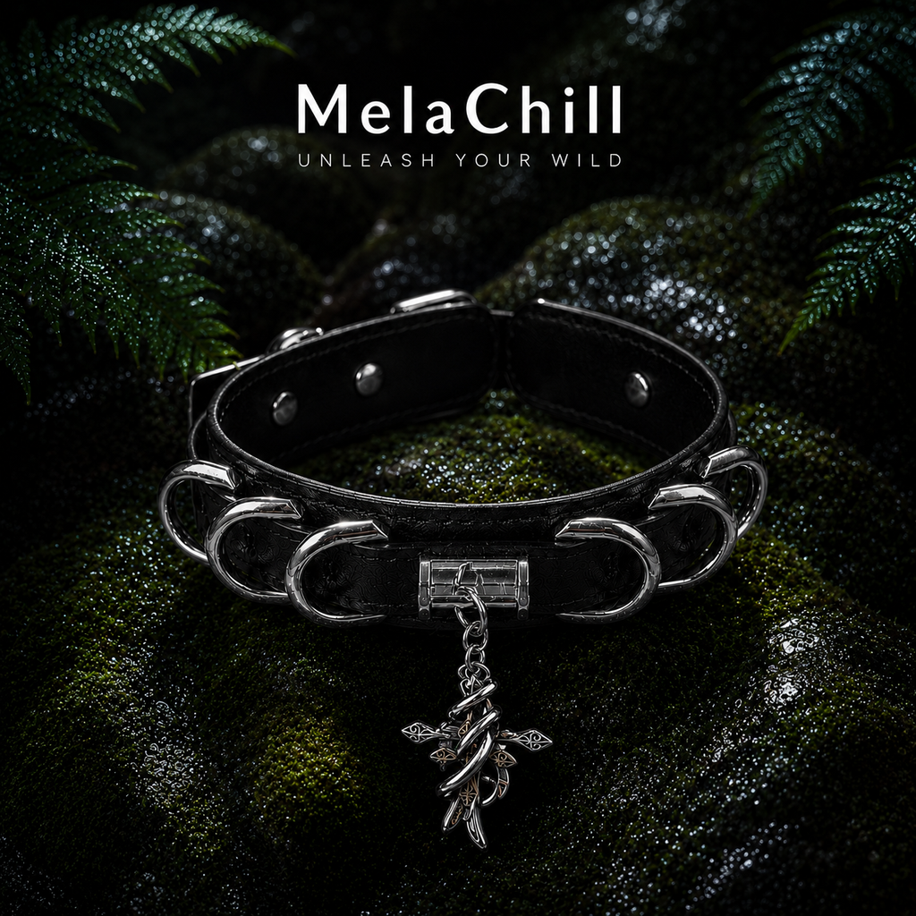 Blue Core Snowflake Pendant Black Leather Choker