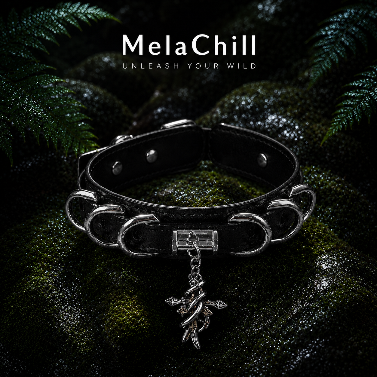 Blue Core Snowflake Pendant Black Leather Choker