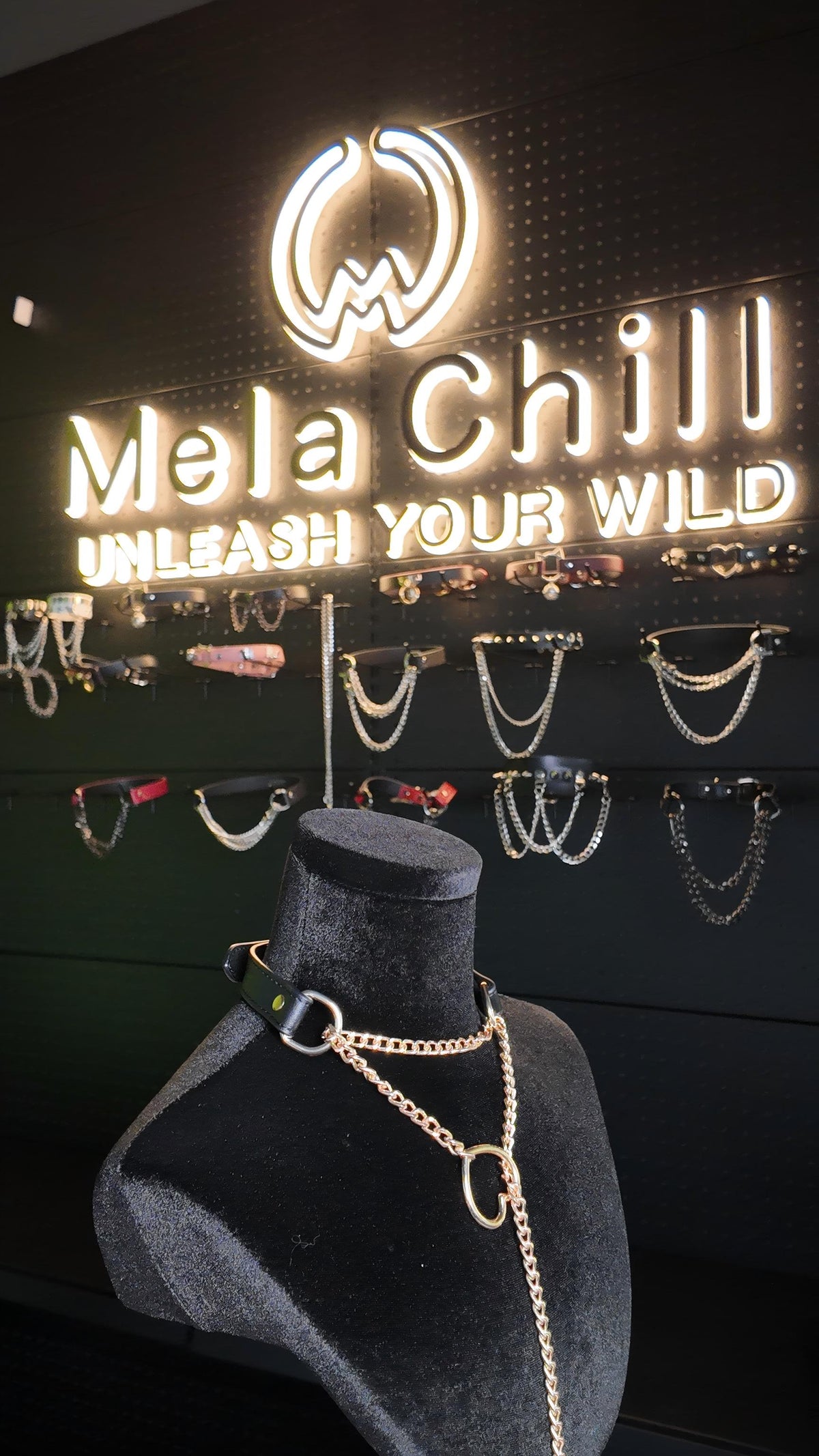 MelaChill Heart Choker Necklace | Black Leather Gold Hardware Collar