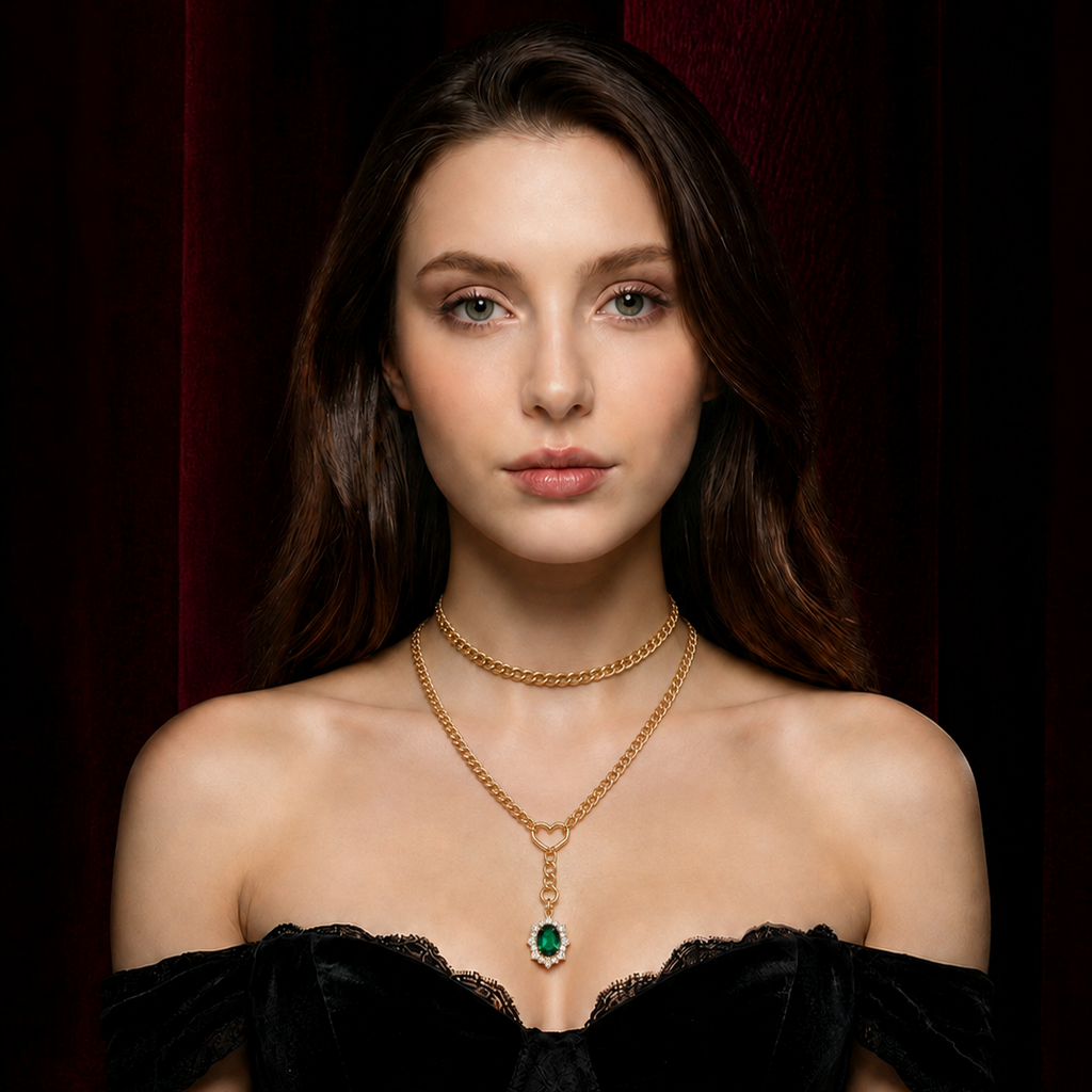 Emerald Herz Lariat Choker | Layered Pendant Kette