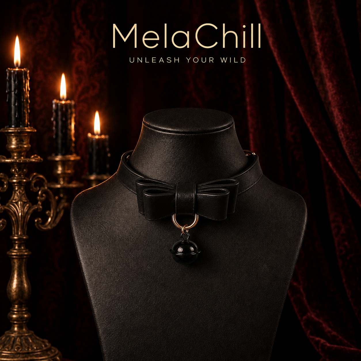 Leather Bow Bell Adjustable Choker