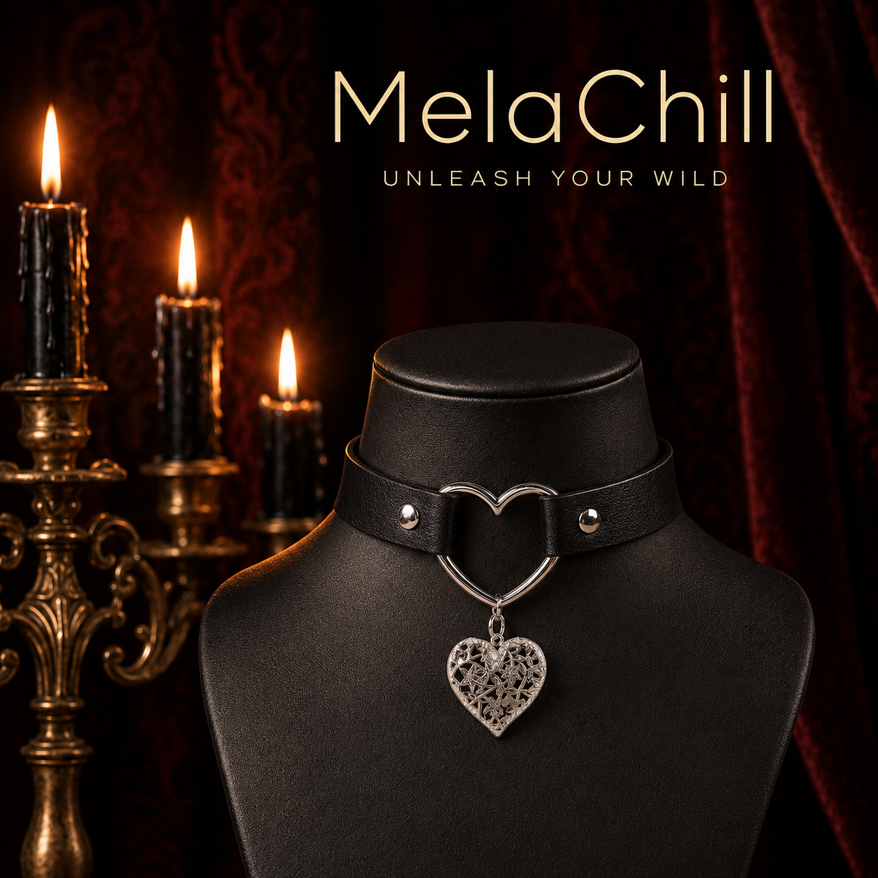 Leather Heart Pendant Adjustable Choker