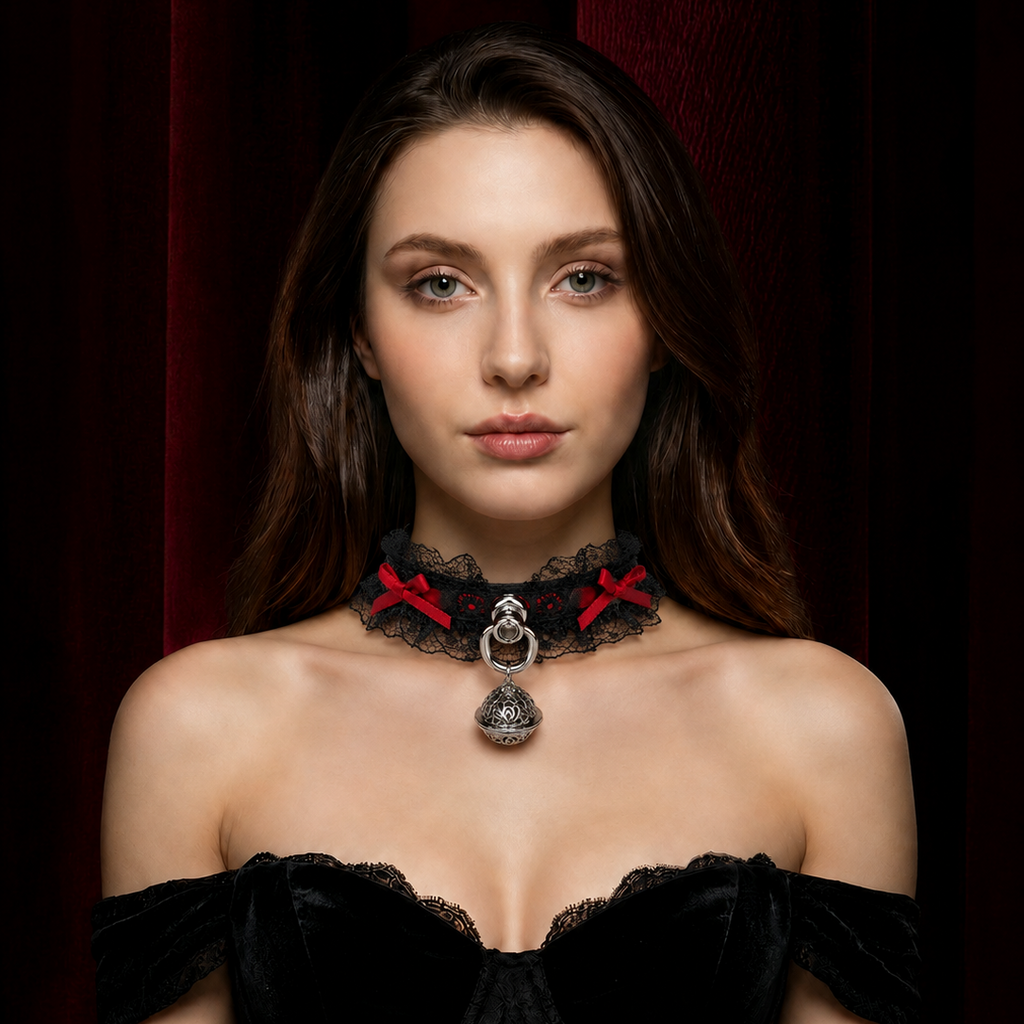 Leather Lace Bell Adjustable Choker