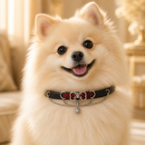 Crimson Wing Dog Collar with Heritage Emblem and Silver Chains