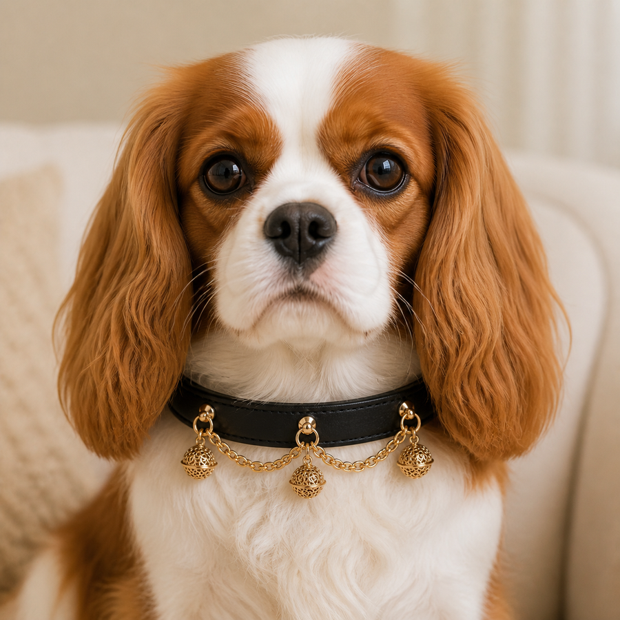 Black and Gold Dog Collar with Triple Filigree Orbs and Draped Chains
