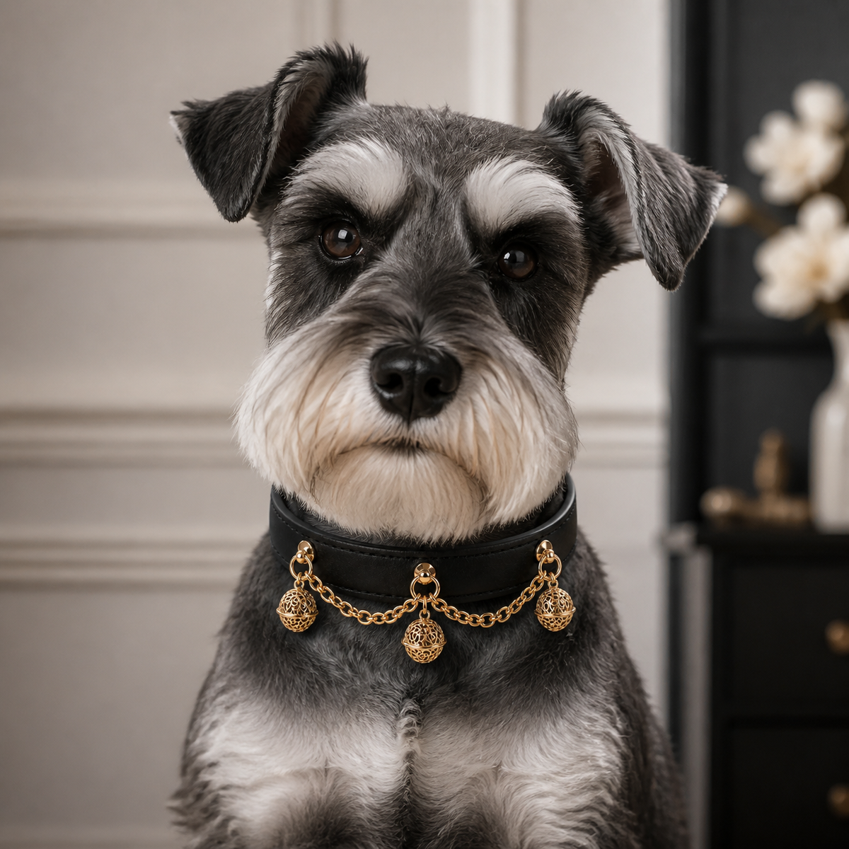 Black and Gold Dog Collar with Triple Filigree Orbs and Draped Chains