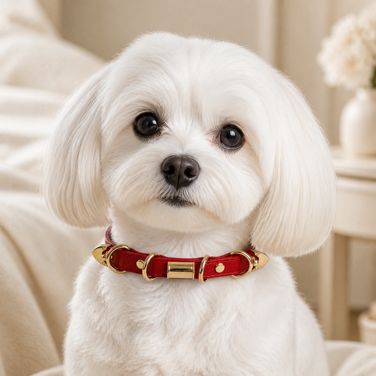 Crimson Link Dog Collar with Layered Gold Rings