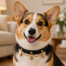 Black and Gold Dog Collar with Triple Filigree Orbs and Draped Chains
