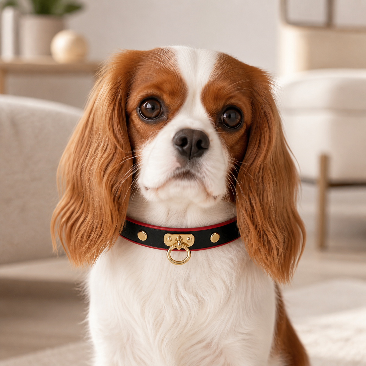 Crimson Edge Dog Collar with Black Finish and Gold Ring Detail