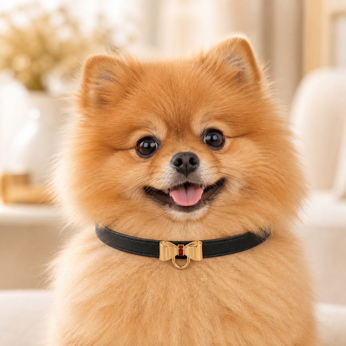 Black-Tie Dog Collar with Gold Bow Detail