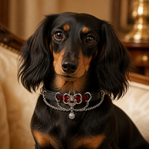Crimson Wing Dog Collar with Heritage Emblem and Silver Chains