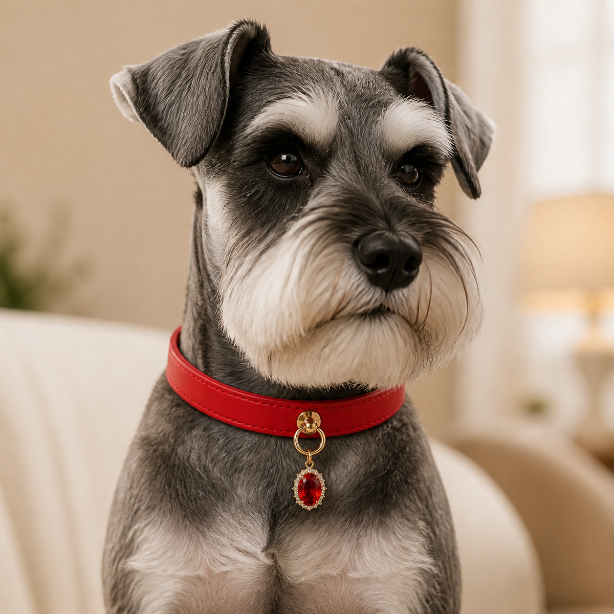 Crimson Jewel Dog Collar with Oval Crystal Pendant