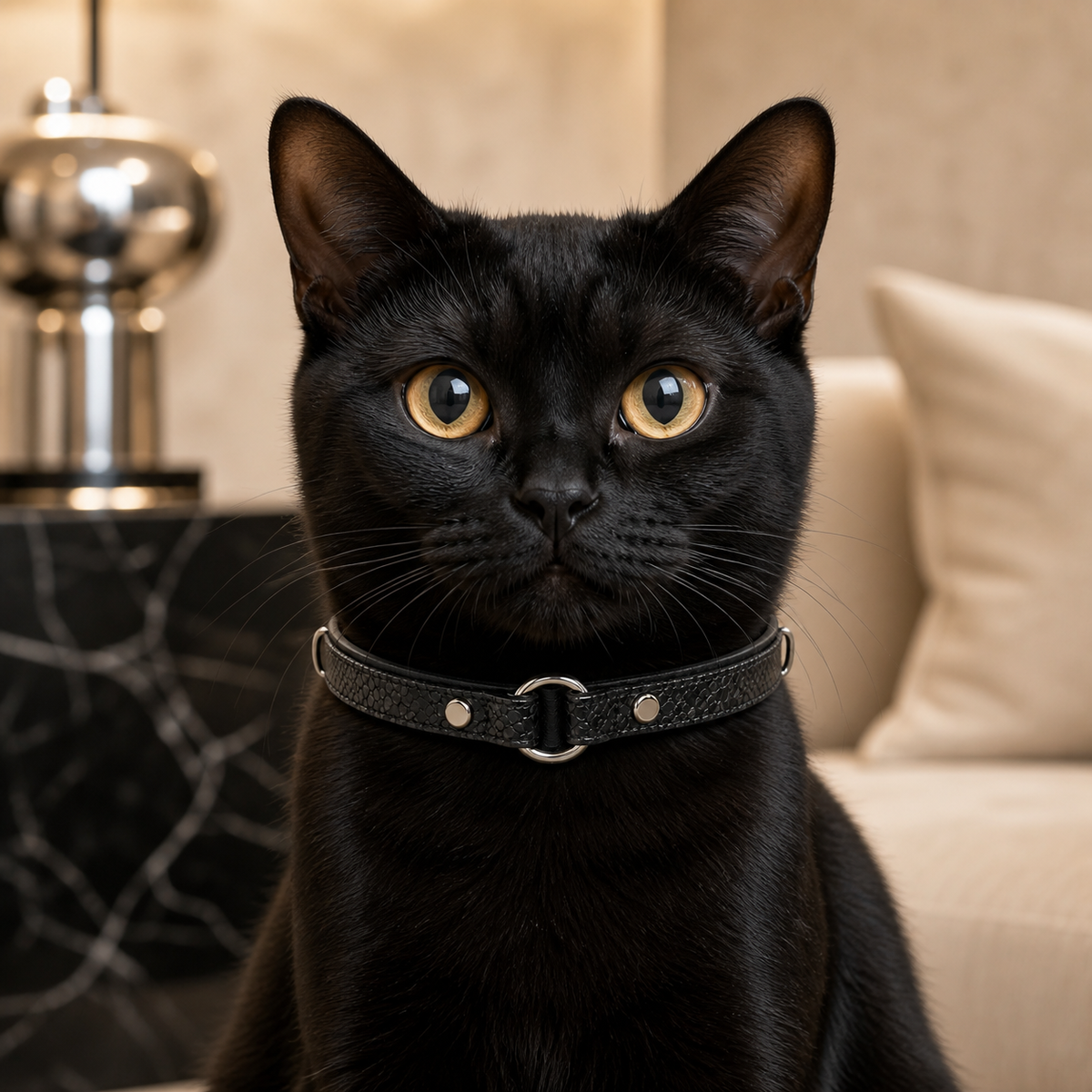 Shadow Scale Cat Collar with Minimal Silver Ring